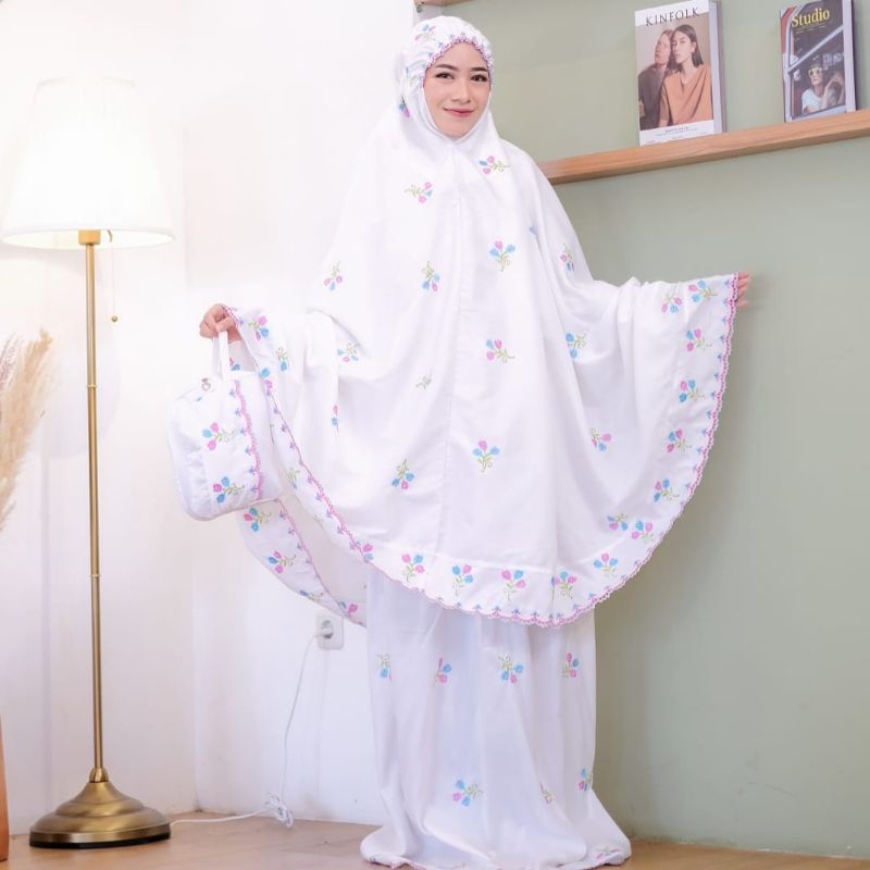 Mukena Siti Khadijah Bunga Tabur Mukena Dewasa i Bordir Tabur Bunga Katun Mikro Premium Plus Tas Premium (BISA COD)