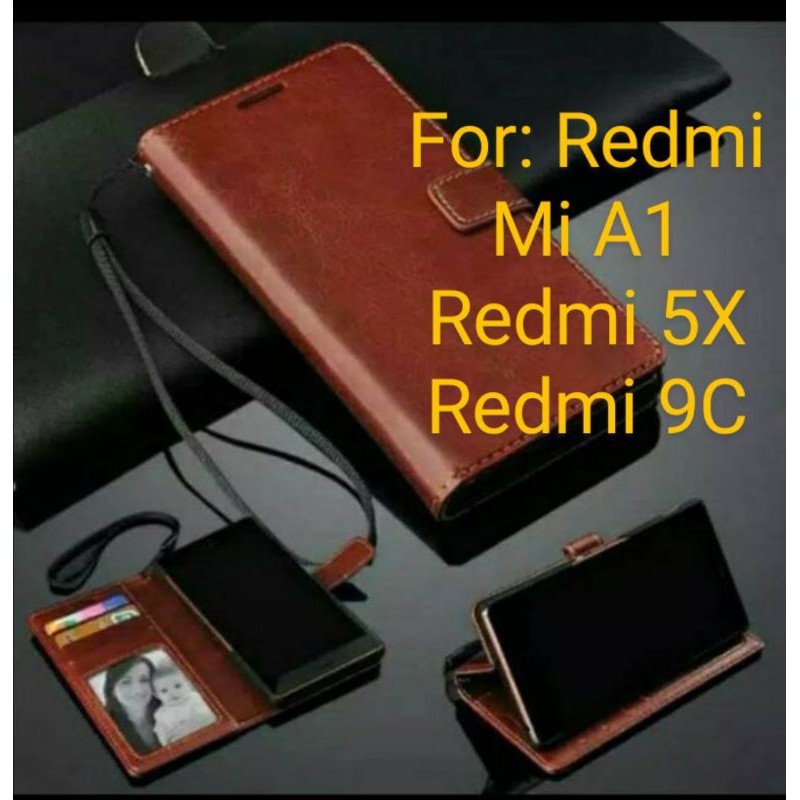 Redmi 5X 9C Mi A1 Leather Case Flip Cover Casing Sarung Dompet Wallet Kulit