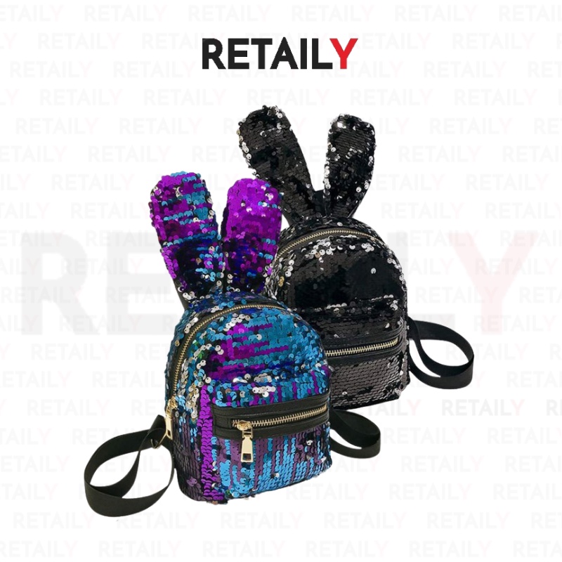 Retaily RY1389 Tas Ransel Anak Kelinci Glitter Backpack Sequin Rabbit Fashion