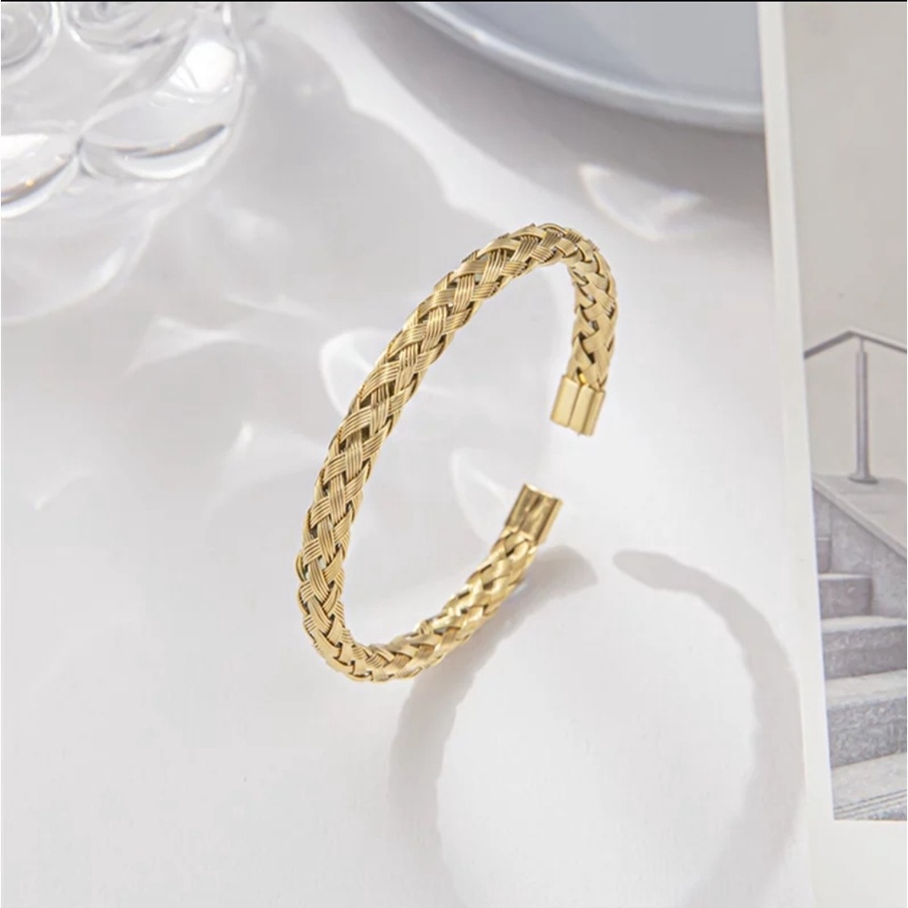 Gelang Bangle Model Baja Kepang Untuk Wanita dan Pria Tersedia Warna Gold