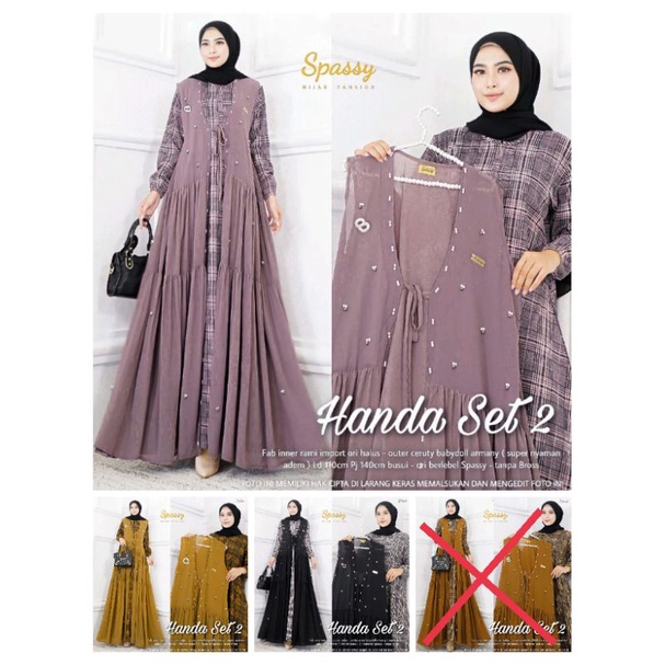 HANDA SET 2 GAMIS SET OUTER MOTIF KOTAK TERLARIS KEKINIAN