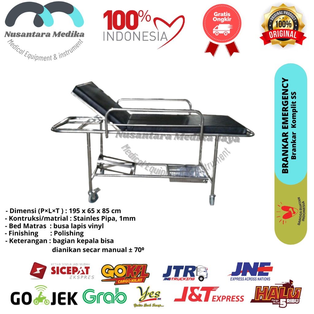 Brankar Emergency Komplit Stainless