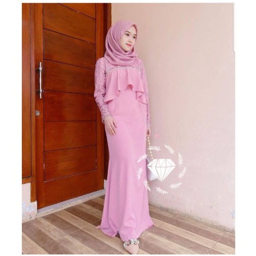 Baju Gamis Lilikan Muslim Terbaru 2021 Model Dress Pesta Wanita kekinian Moscrepe Kondangan Remaja