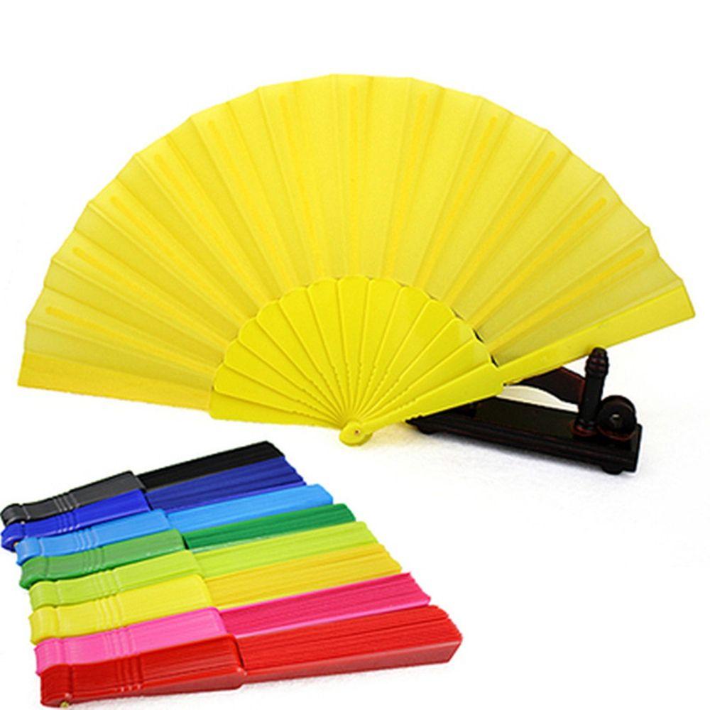 NEEDWAY Kipas Angin Lipat Portable Gaya China Nikmat Pesta Warna Solid Plastik Persegi Dance Props Craft Fan