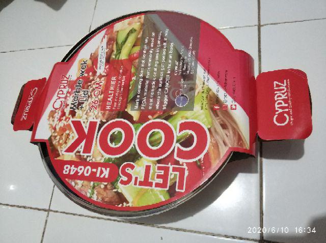 Ki0648 Cypruz 26cm Kuali Marble With Lid Induksi Wok Tutup Kaca