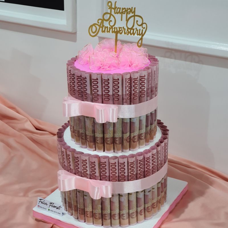 Birthday Gift Hadiah Pacar Kado Orang Tua Anniversary | Money Cake 2 Tiers High Kue Uang Asli