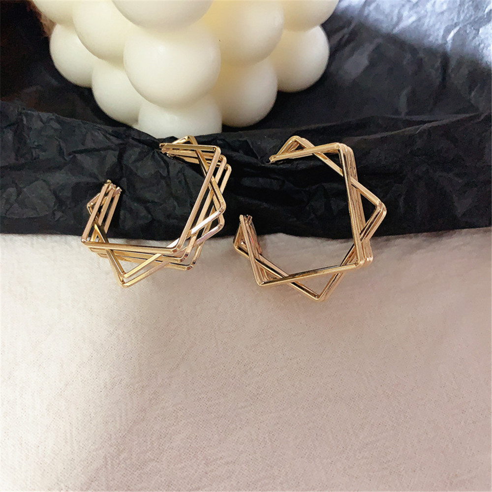 【COD Tangding】Creative Multi-layer Geometric Temperament Contracted Six-pointed Star Earrings Earrings