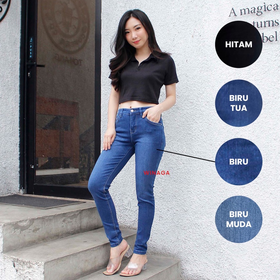 WINAGA- Skinny Jeans Pensil Panjang Wanita Stretch Polos