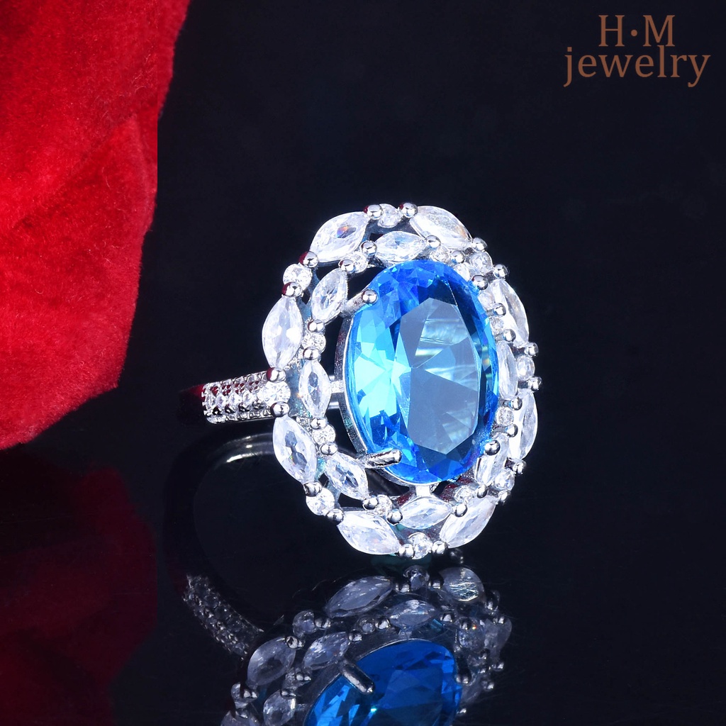 Cincin Sterling Silver 925 Dengan Batu Topaz Biru Natural Untuk Wanita