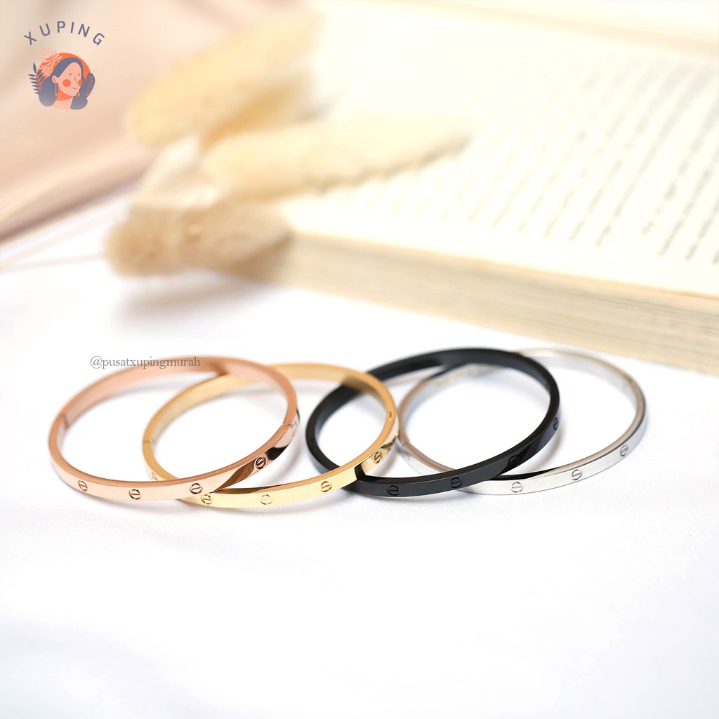 CARTIER GELANG TITANIUM PERMATA PERHIASAN PREMIUM QUALITY SET 4 POLOS STAINLESS STEEL