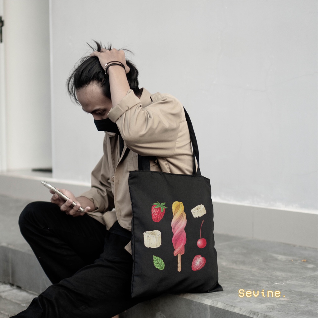 Sevine Totebag Tas Wanita Tote bag Resleting Girl Vintage Retro Colorful Black Series  - VTC4