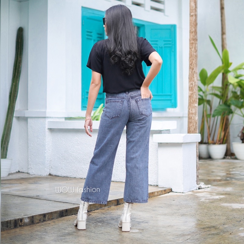 WOW-love Bordir Celana Jeans// Kulot Jeans Highwaist Wanita//Celana Bordir Wanita