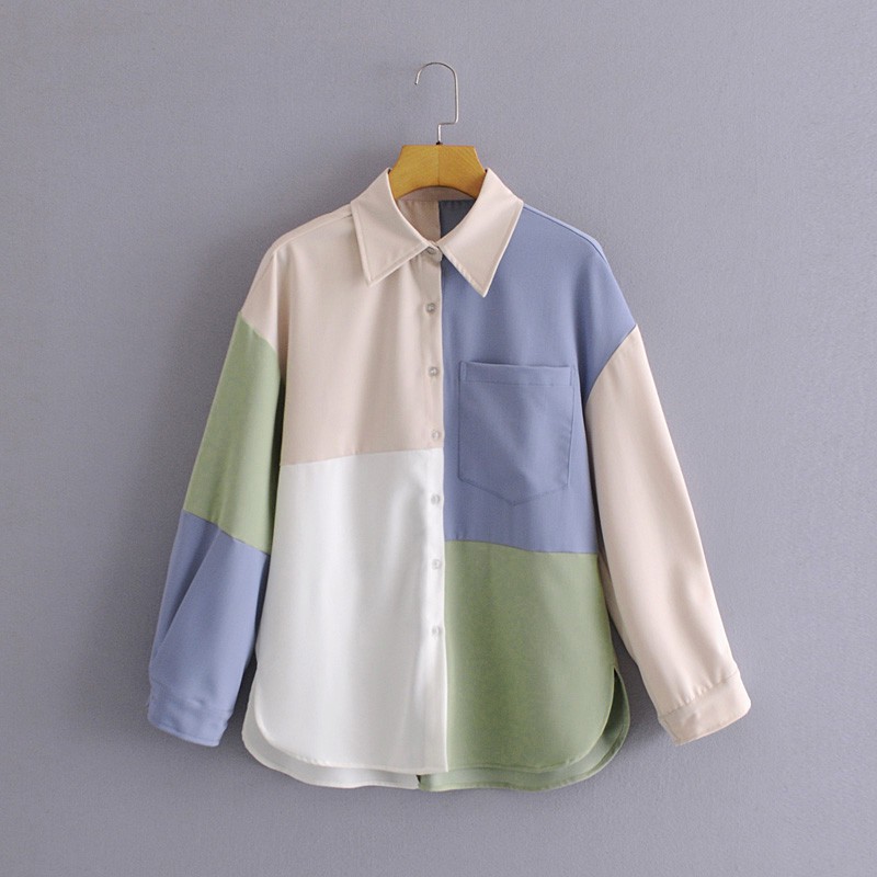 Kemeja Wanita Polos Dua Warna Casual Shirt Two Tone Mix Color Shirt-1