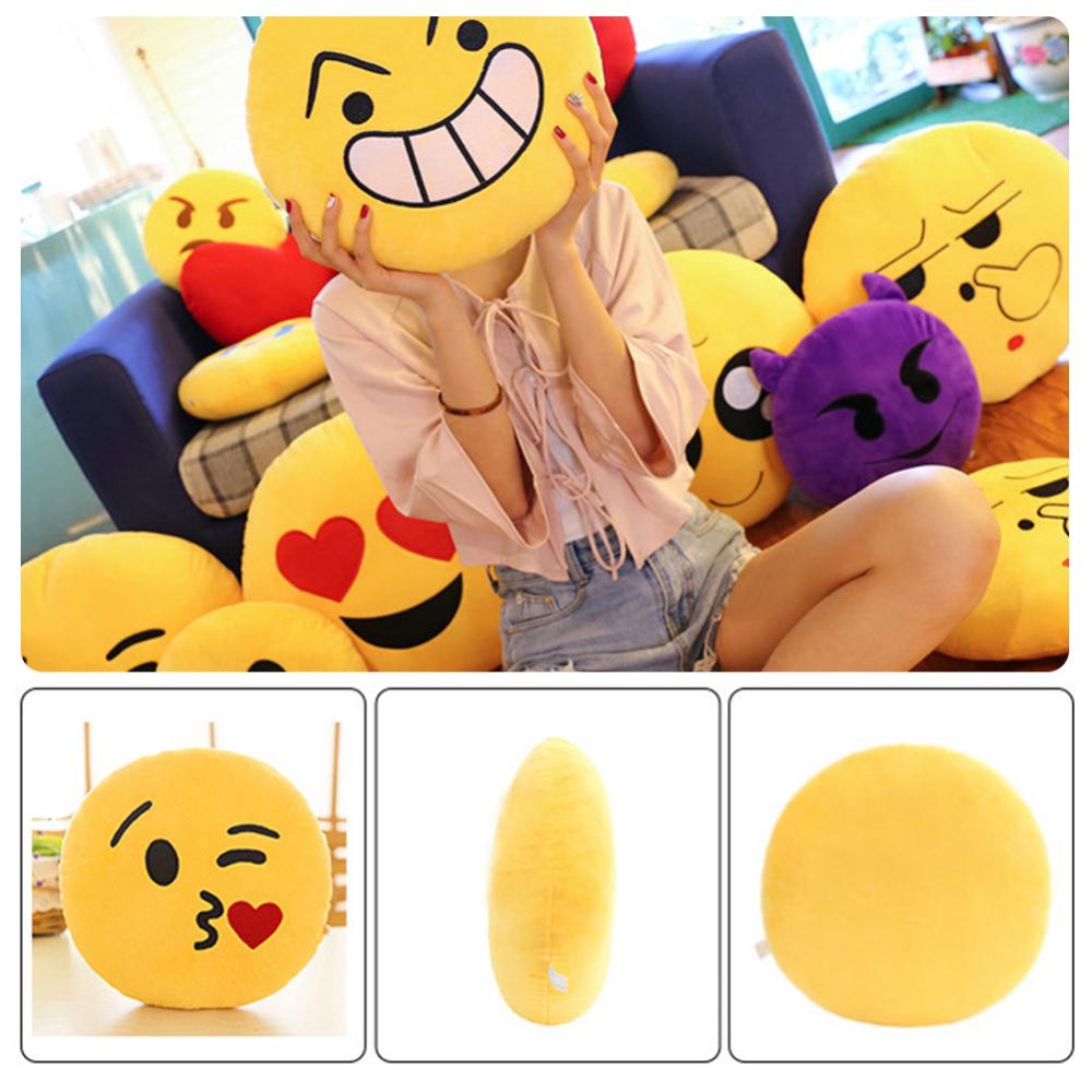 Timekey Boneka Bantal Stuffed Plush Emoji Bulat Kuning 30cm Untuk Hadiah Ulang Tahun U8X2