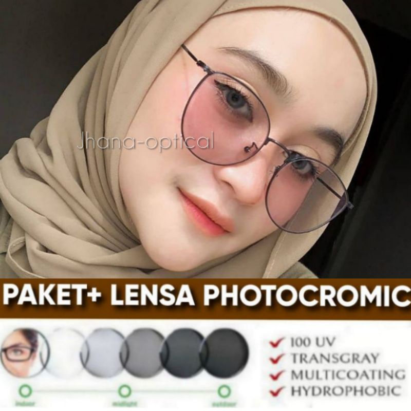 PAKET LENSA PHOTOCROMIC | Kacamata minus | kacamata wanita Trend | F6073