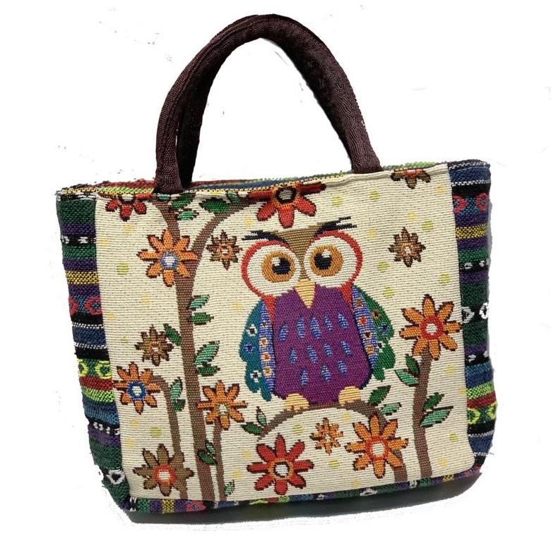 Tas Bangkok Thailand /Tas Wanita Mini Gajah Owl / Hand Bag Lunch Bag Import Kanvas