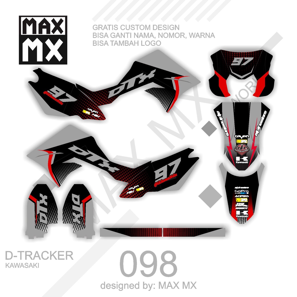 DECAL STIKER MOTOR D,TRACKER MOTIF ABU STRIP MERAH