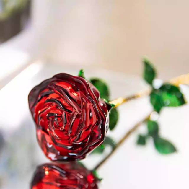 Bunga kristal crystal rose red vas kaca impor hadiah valentine gift