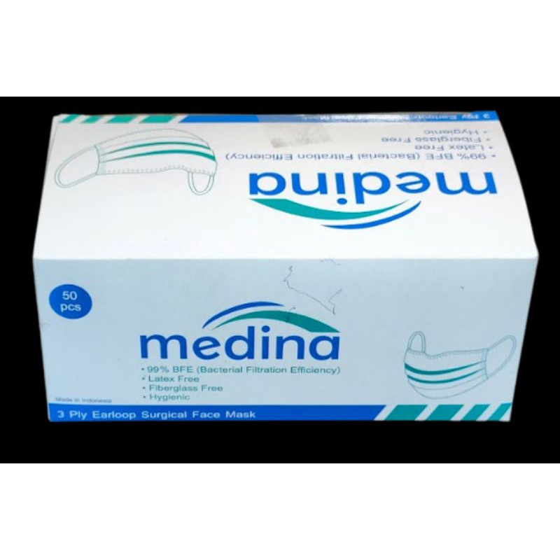 Masker Medina Earloop 3 Ply Masker Medis Surgical Mask 50 Pcs