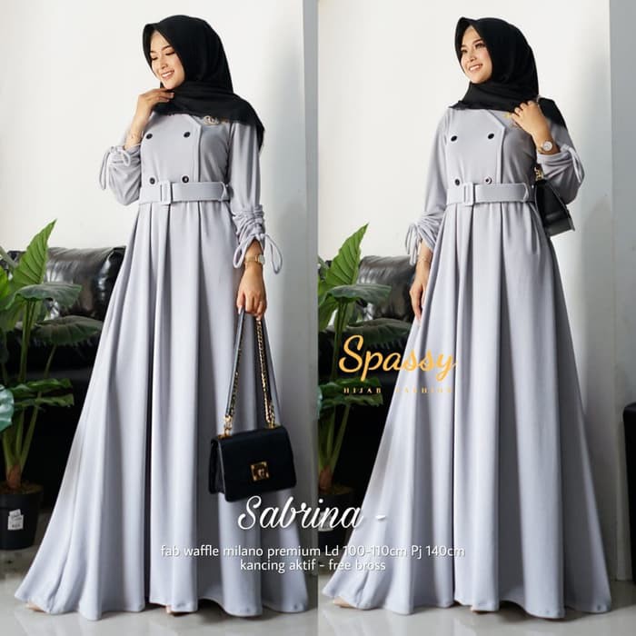 Terbaru Gamis Simple Waffle Elegan Kancing Aktif Sabrina Abu Abu Shopee Indonesia