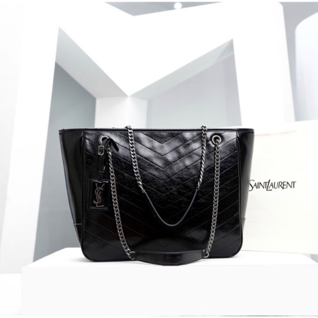 Tas branded cewek Ysl niki shopping bag 35cm black tas import wanita