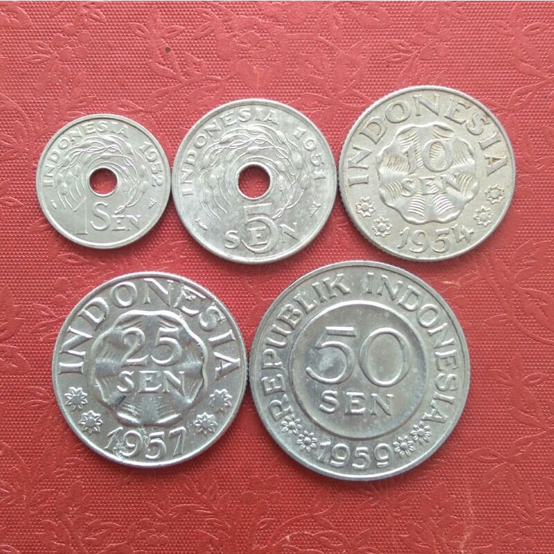 Uang Koin Kuno Indonesia 1 5 10 25 50 Sen Aluminium | Paket Lengkap Murah SP001
