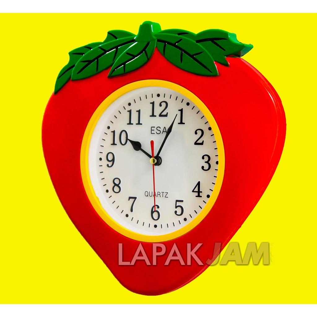 Jam Dinding Unik Murah Minimalis Bentuk Strawberry Lucu Wall Clock ESA 913