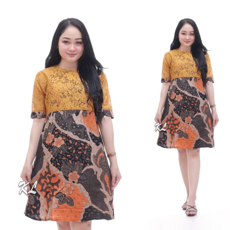 Dress brokat dress batik moderen wanita flare murah grosir lece brokat jumbo dress