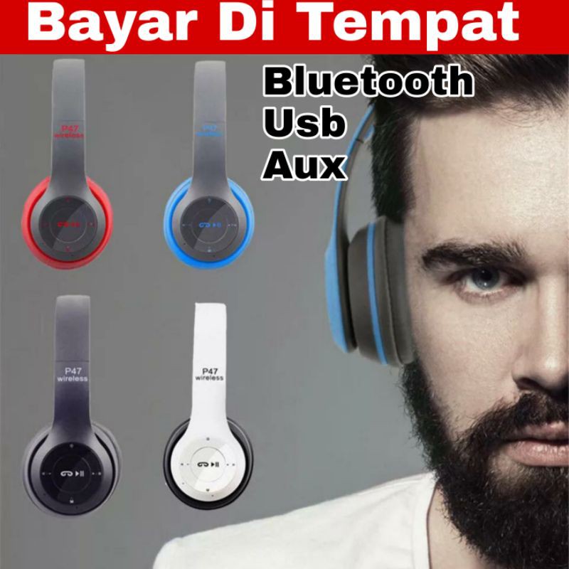 Silver Tech Headphone Bluetooth P47 Headphone Wireless Headset Hands free Earphone With MF/TF Card