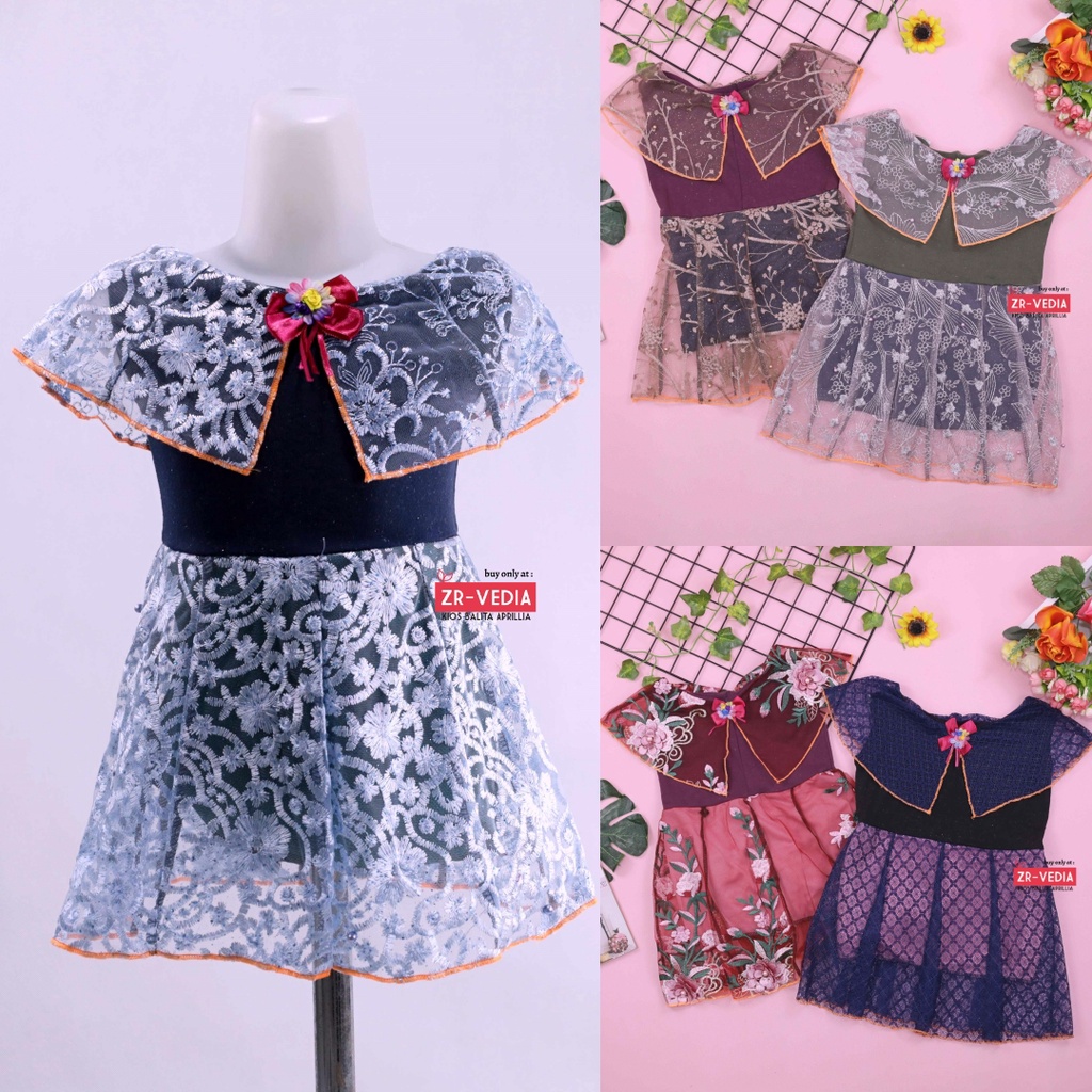 Dress Diana uk 1-4 Tahun / Dres Cape Anak Perempuan Brukat Kensi Baju Gaun Pesta Cewe Import Quality