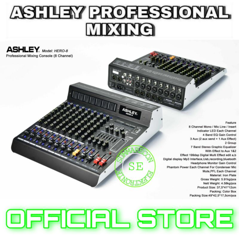 mixer audio 8 channel original ashley hero 8 usb bluetooth recording