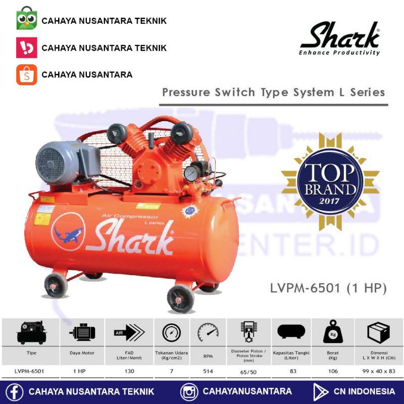 Mesin Kompresor Angin Listrik Shark 1 HP + Motor LWPM-6501