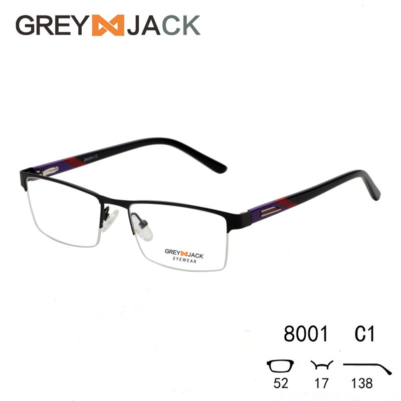 

Grey Jack kacamata pria model half frame elegant style 8001 Lensa Normal