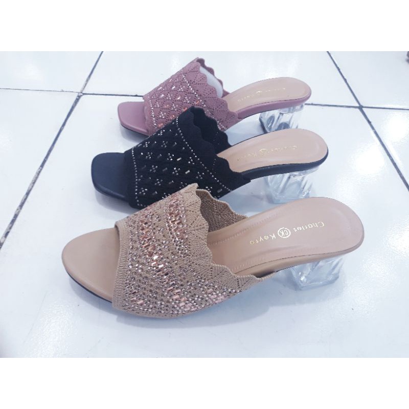 heels kaca sandal rajut premium