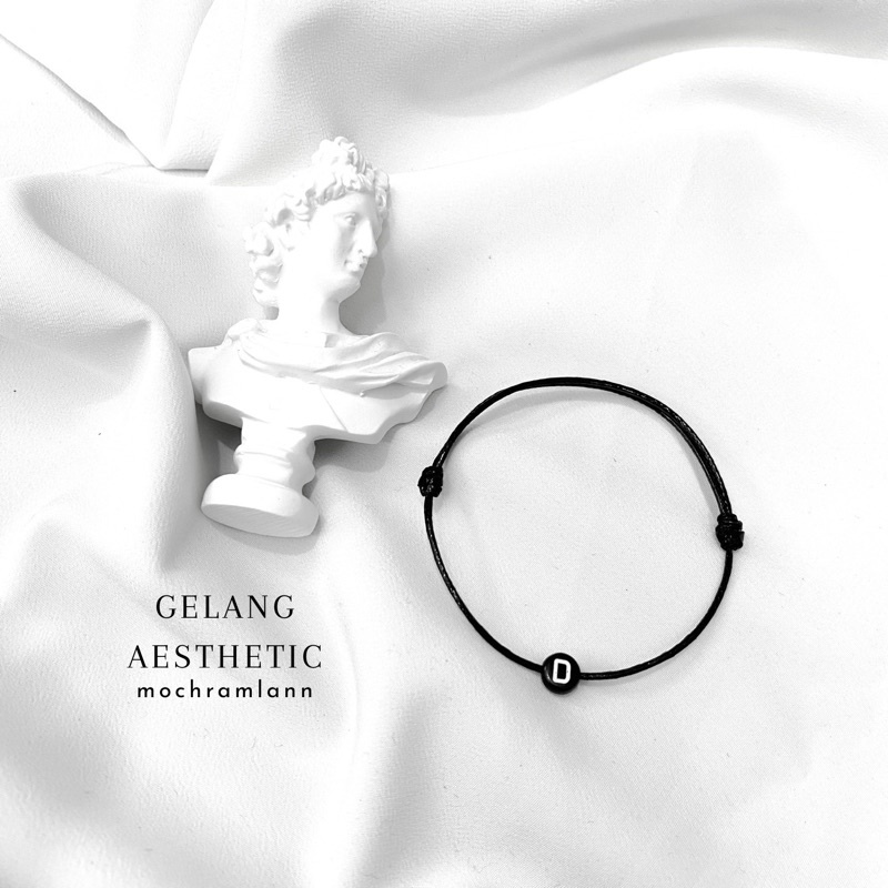 GELANG INISIAL BULAT PIPIH TALI ANTI AIR / GELANG INISIAL HURUF / GELANG TALI HITAM / GELANG TALI ANTI AIR