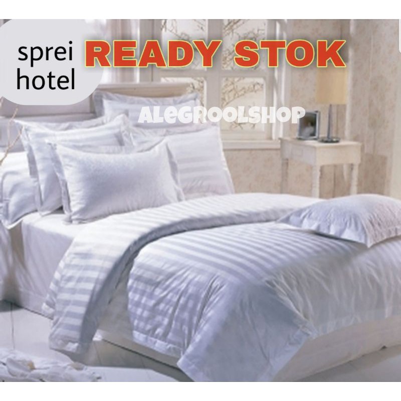 (SUPER JUMBO!!)FULL SET SPREI BEDCOVER HOTEL DOBY GARIS PUTIH