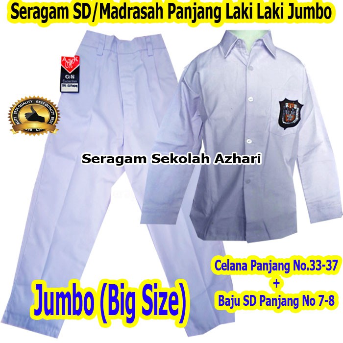 SETELAN SERAGAM SD LAKI LAKI PUTIH PUTIH LENGAN PANJANG-SERAGAM SEKOLAH SD LAKI LAKI-SERAGAM SD LAKI