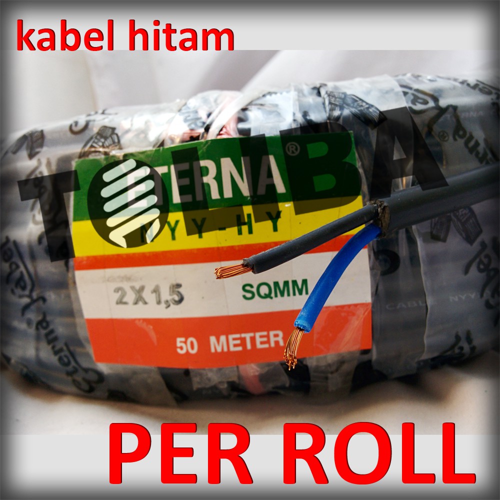 kabel hitam kabel eterna nyyhy 2x1.5 2x1,5 kabel serabut isi 2 / 50meter 50m kabel roll SNI