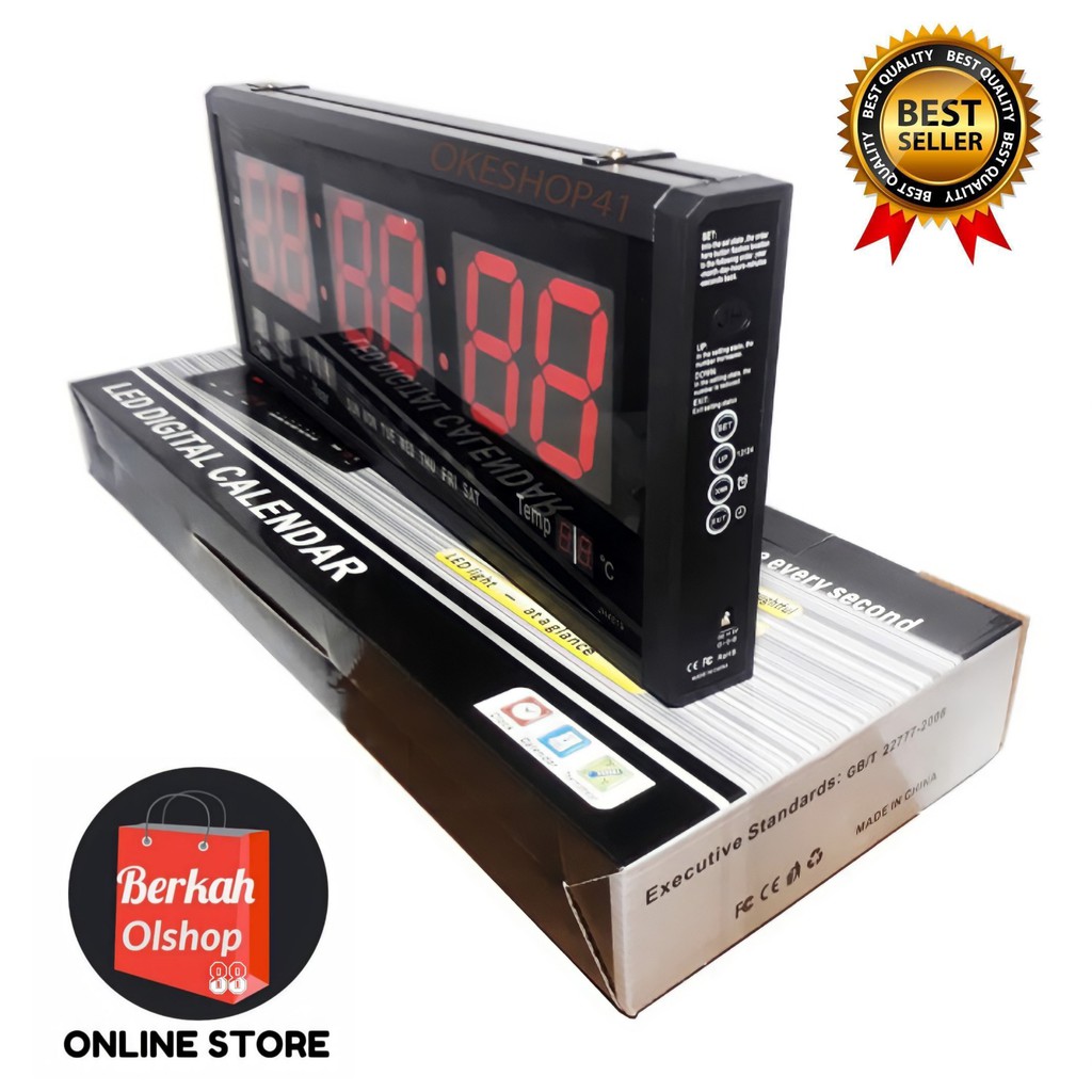 Berkah Oldshop 88 - Jam Dinding Digital Besar LED Clock 4819 Merah