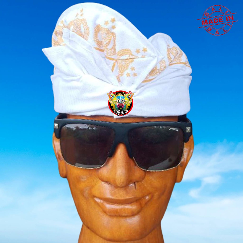 Udeng Bali Putih Polos Tepi Polisi Setengah Jadi - Iket Bali Pria - Blangkon Bali Asli