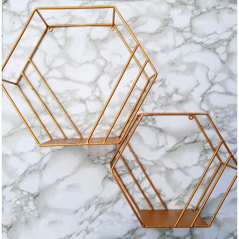 Rak gantung hexagonal gold informa 2 pcs