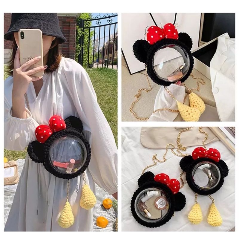 Minnie mouse acrilic bag- tas handmade akrilik dome- rabbit& Minnie mouse handmade bag