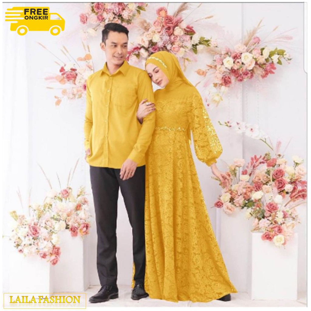 Trend Baju Gamis Couple Brukat Lebaran Keluarga Pasangan Suami Istri Kekinian Murah Terbaru 2021