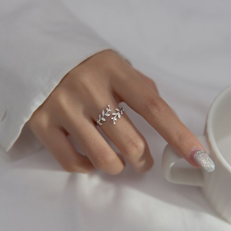 Korean Exquisite Diamond Ring for Women Girl Fashion Leaf Index Finger Rings