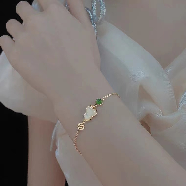 Ins Gelang Tangan Manik-Manik Batu Jade Hetian Fulu Gourd Natural Untuk Wanita acker