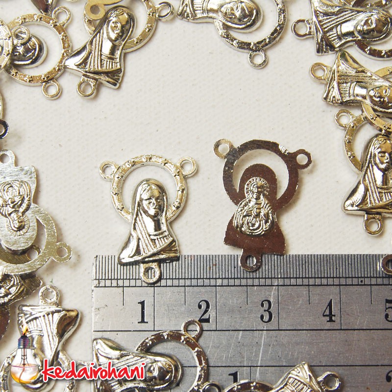 Center Harces Logam Maria Hati Kudus Yesus Perlusin Pengait Rosario Besar