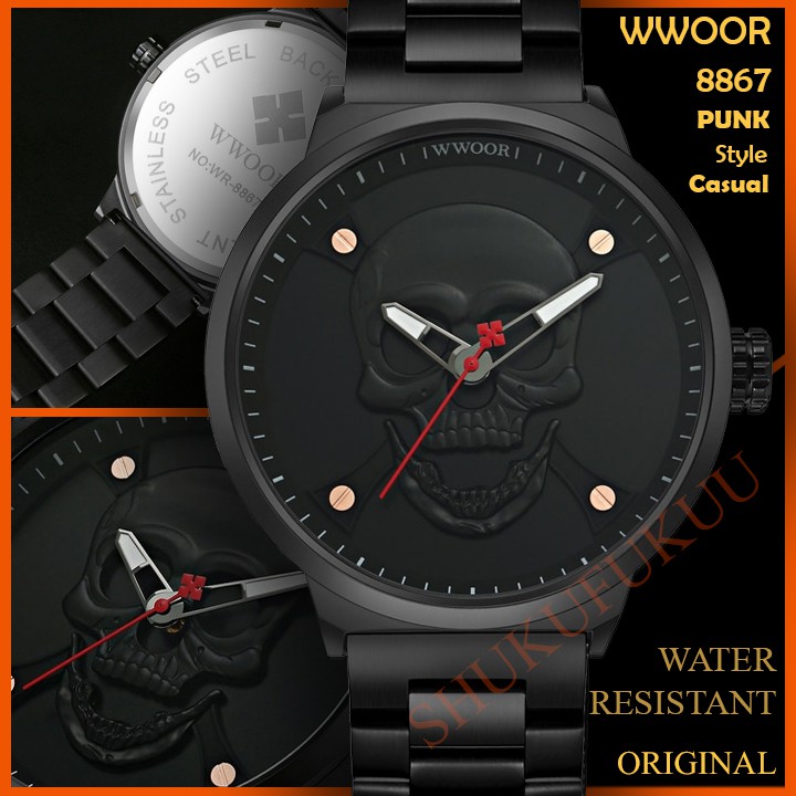 Jam WWOOR 8867 RANTAI Solid Tengkorak Kepala Black