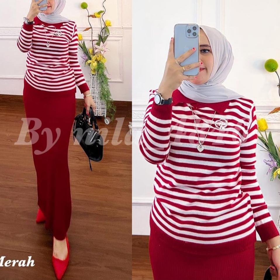 Terlaris.. RAJUT CLOTHING | One Set Rajut Salur Import | Setelan Rajut Import Wanita | Setelan Rajut