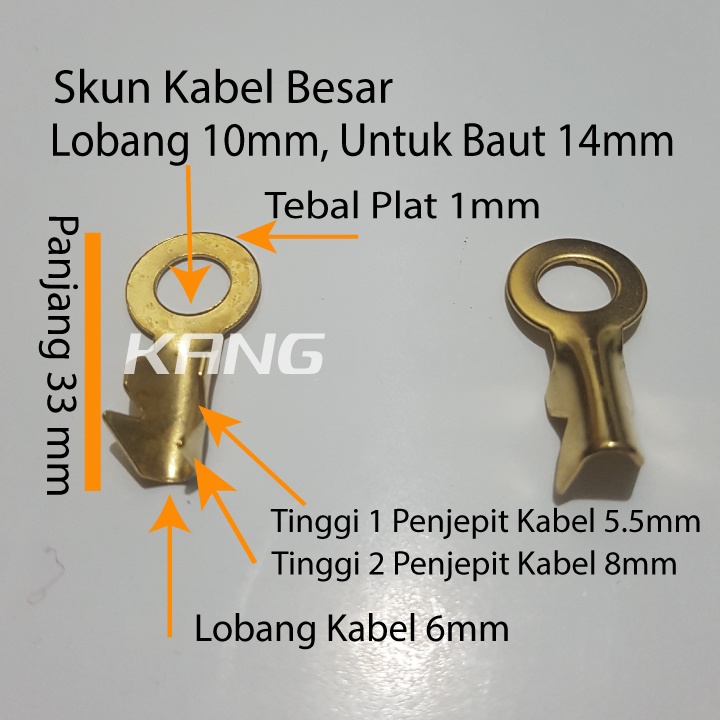 SKUN SEKUN TERMINAL RING BULAT KUNINGAN LOBANG 10mm BAUT 14 KBL BESAR