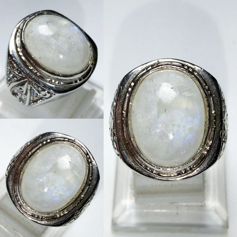 CINCIN BATU PERMATA NATURAL RAINBOW MOONSTONE / BIDURI BULAN